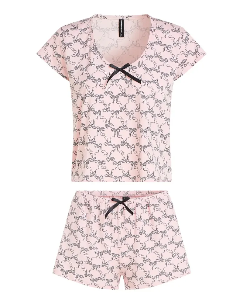 Karl Lagerfeld Signature Pyjama mit Schleifendetail - Rosa Rosa