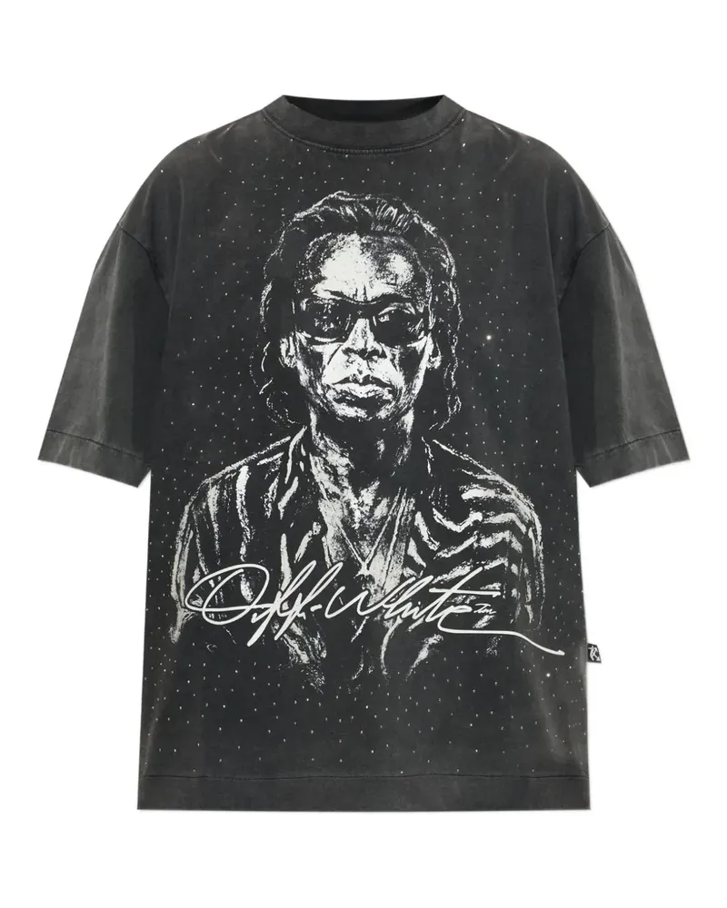 OFF-WHITE graphic-print crystal-embellished T-shirt - Grau Grau