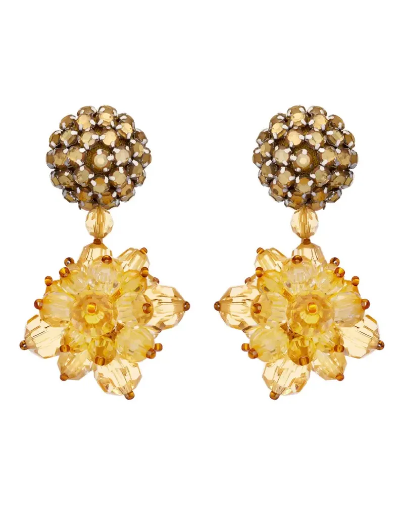 Oscar de la Renta Beaded Pompom Ohrringe mit Blumenanhänger - Gelb Gelb