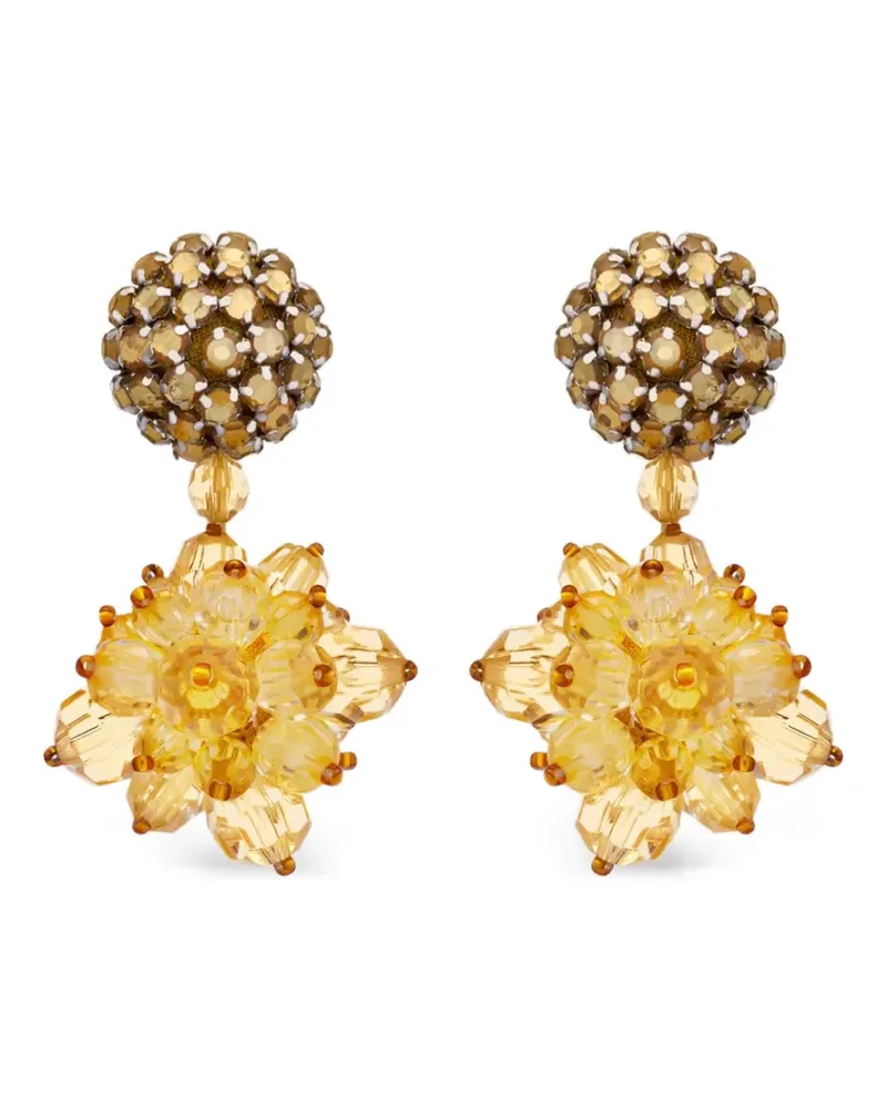 Oscar de la Renta Beaded Pompom Ohrringe mit Blumenanhänger - Gelb Gelb
