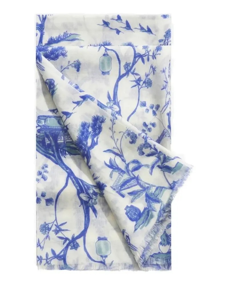 Shanghai Tang Tang floral frayed scarf - Weiß Weiß
