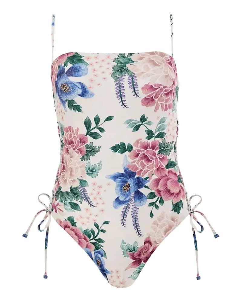 AGUA BENDITA Nader floral-print lace-up swimsuit - Weiß Weiß