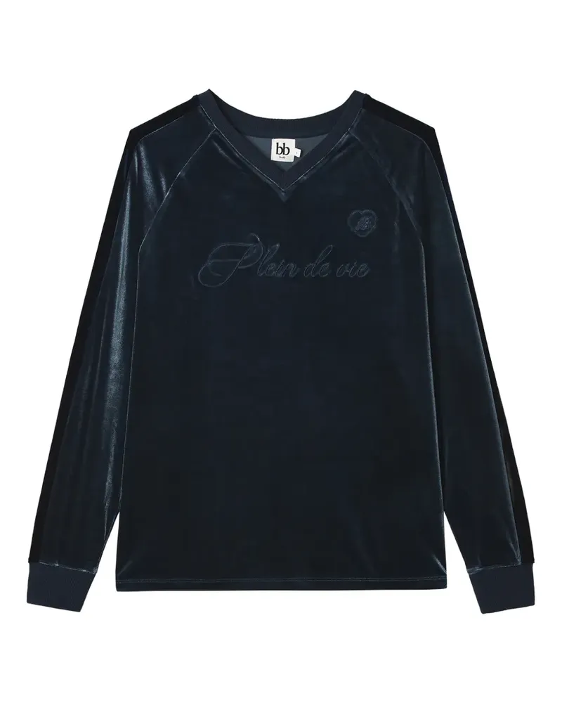 b+ab Besticktes T-Shirt in Samtoptik - Blau Blau