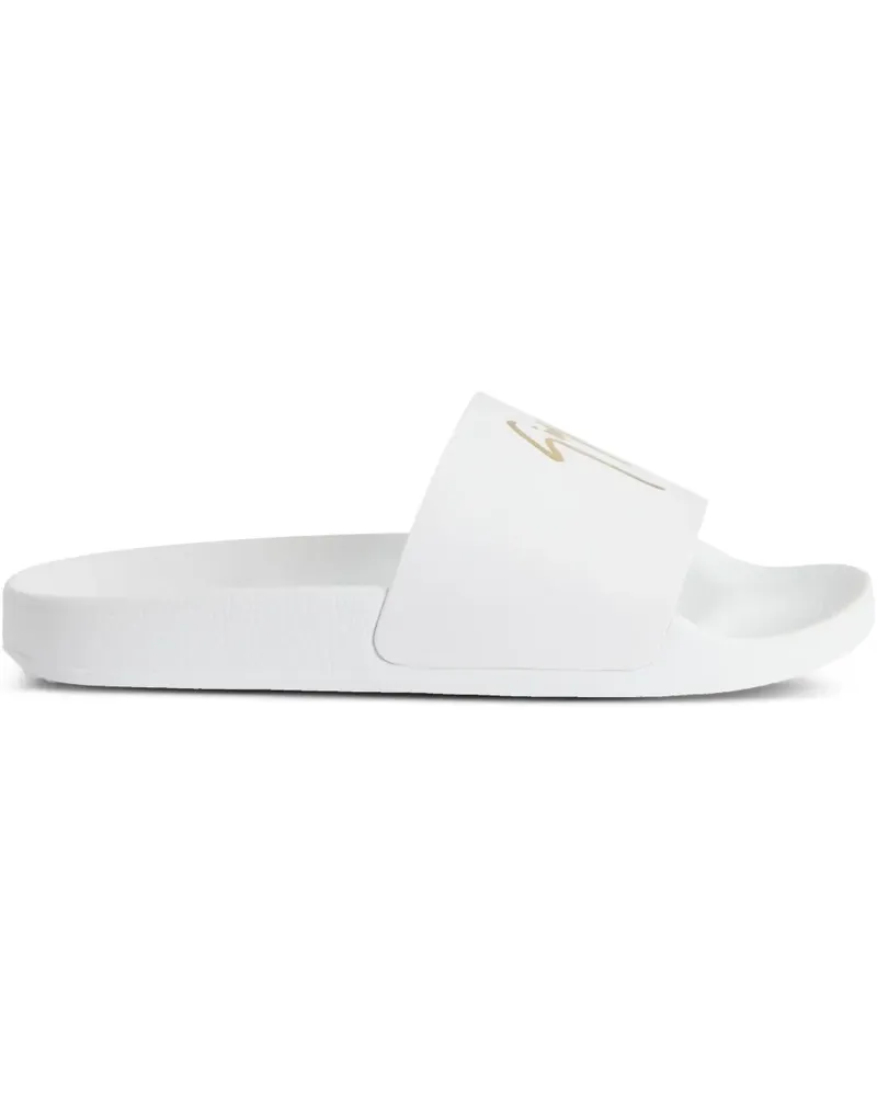 Giuseppe Zanotti Brett Pantoletten mit Logo - Weiß Weiß