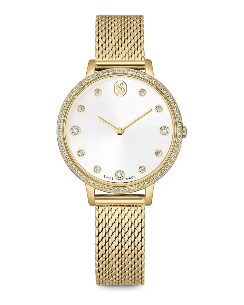 Swarovski Clarica Armbanduhr mit Kristalllünette und Mesh-Armband, 35mm - Weiß Weiß