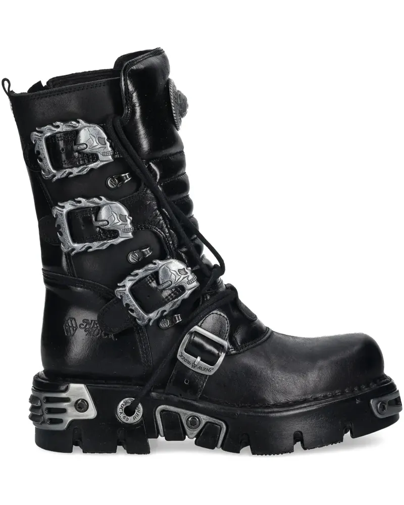 New Rock Stiefel mit Schnalle - Schwarz Schwarz