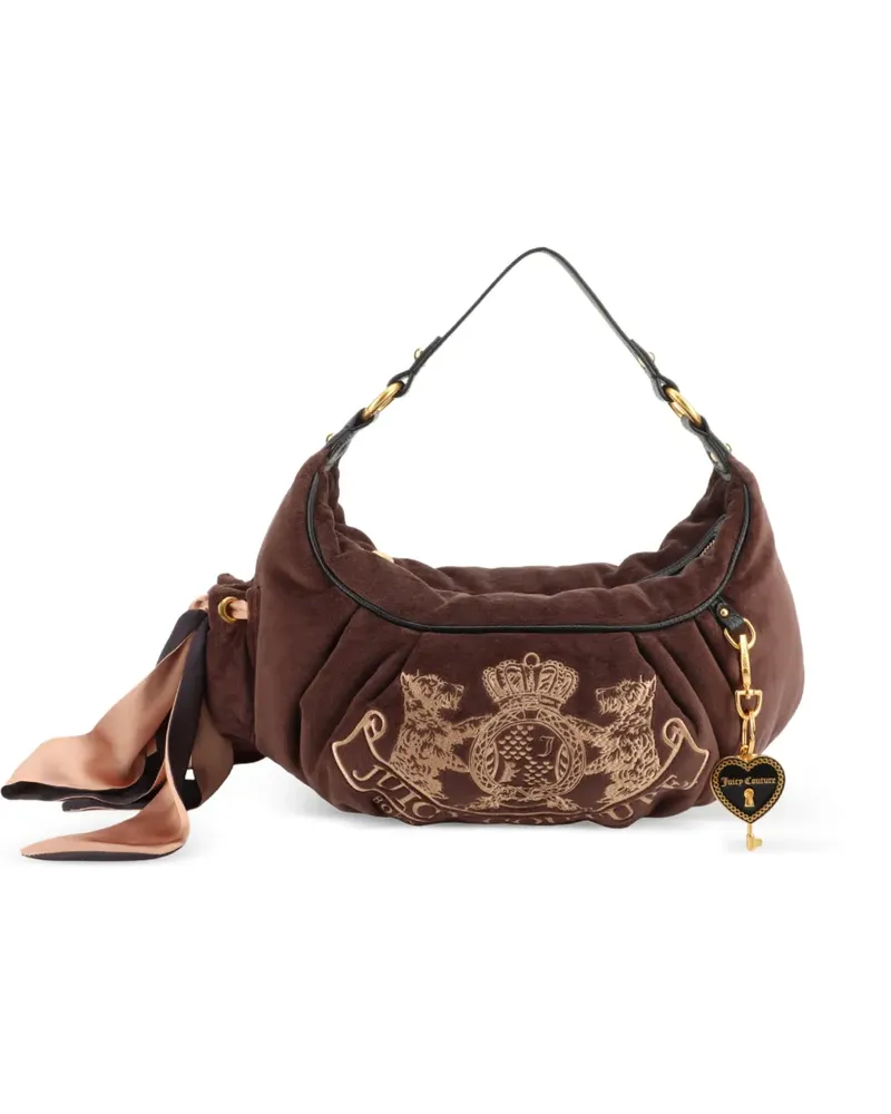 Juicy Couture Velours-Schultertasche mit Wappenstickerei - Braun Braun