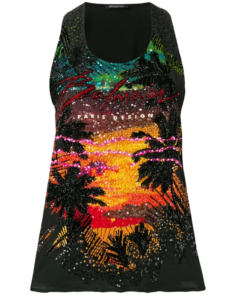 Balmain Top mit Pailletten - Schwarz Schwarz