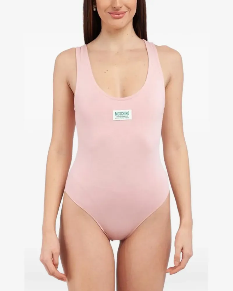 Moschino logo-patch swimsuit - Rosa Rosa