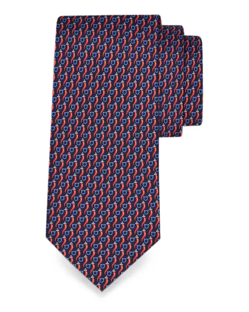 Ferragamo Seidenkrawatte mit Good-Luck Print - Blau Blau