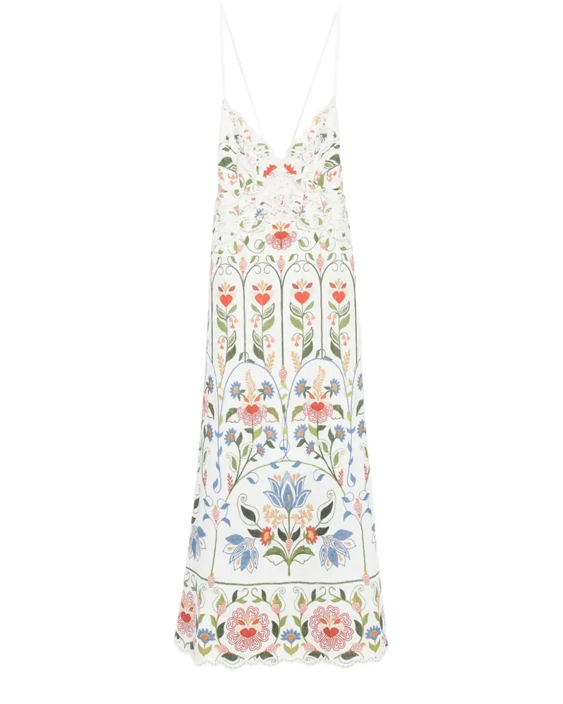 FARM Rio Stitched Garden embroidered midi dress - Weiß Weiß
