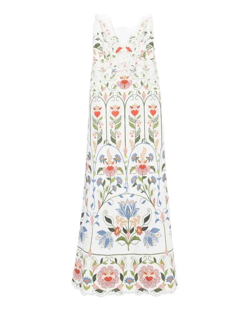 FARM Rio Stitched Garden embroidered midi dress - Weiß Weiß