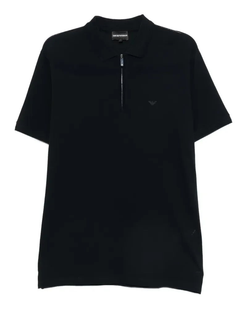 Emporio Armani zip-fastening logo-embroidered polo shirt - Blau Blau