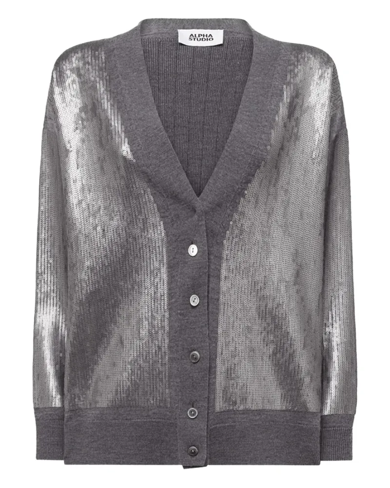 Alpha Studio Geknöpfter Cardigan mit Pailletten - Grau Grau