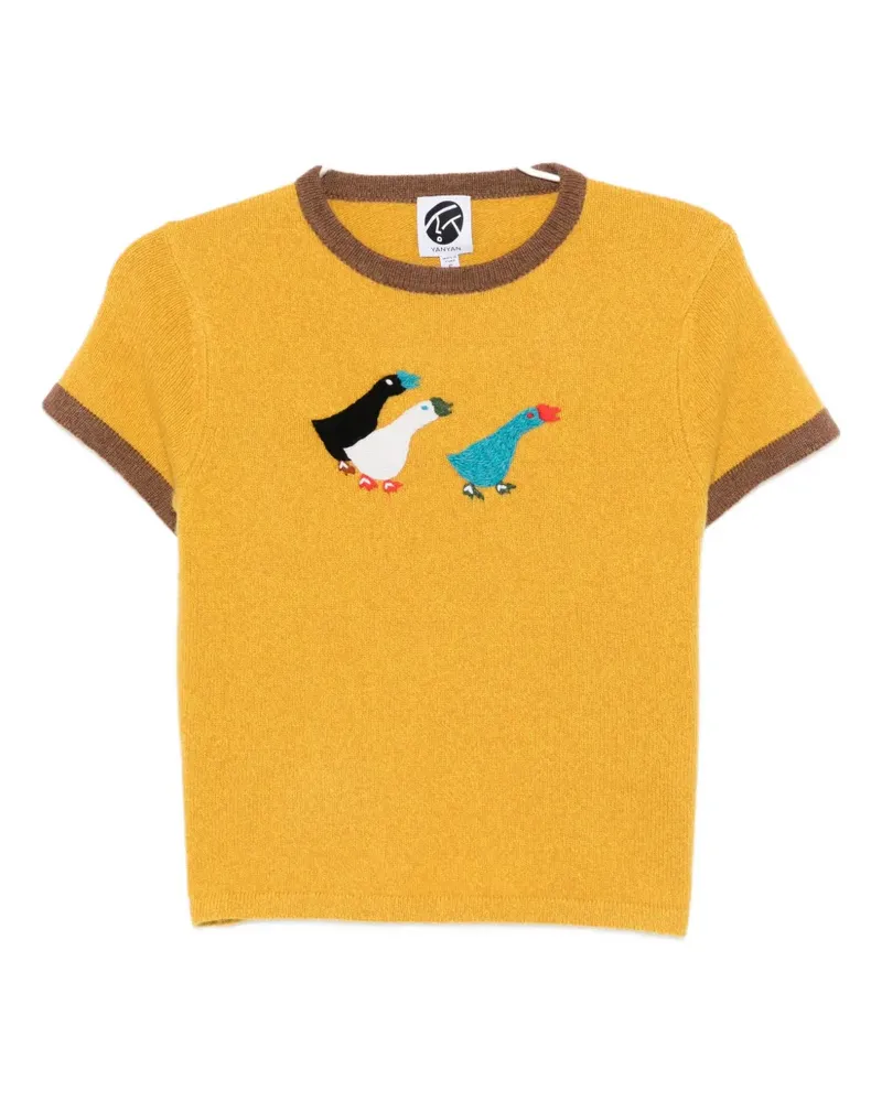 YANYAN KNITS geese-embroidered T-shirt - Gelb Gelb