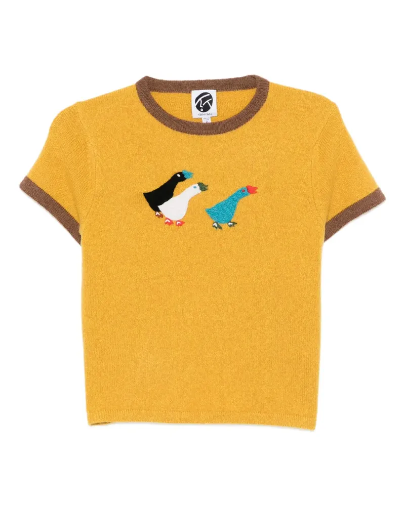 YANYAN KNITS T-Shirt mit Gänsestickerei - Gelb Gelb