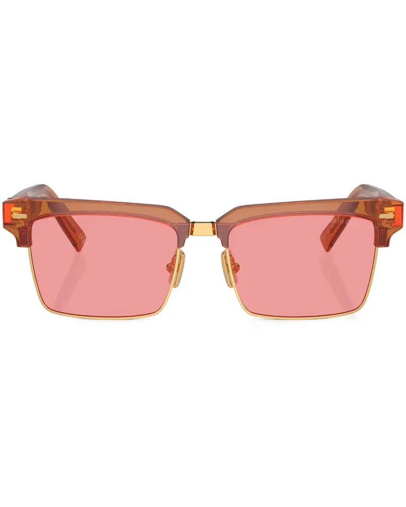 Miu Miu Eckige Sonnenbrille mit Logo - Braun Braun