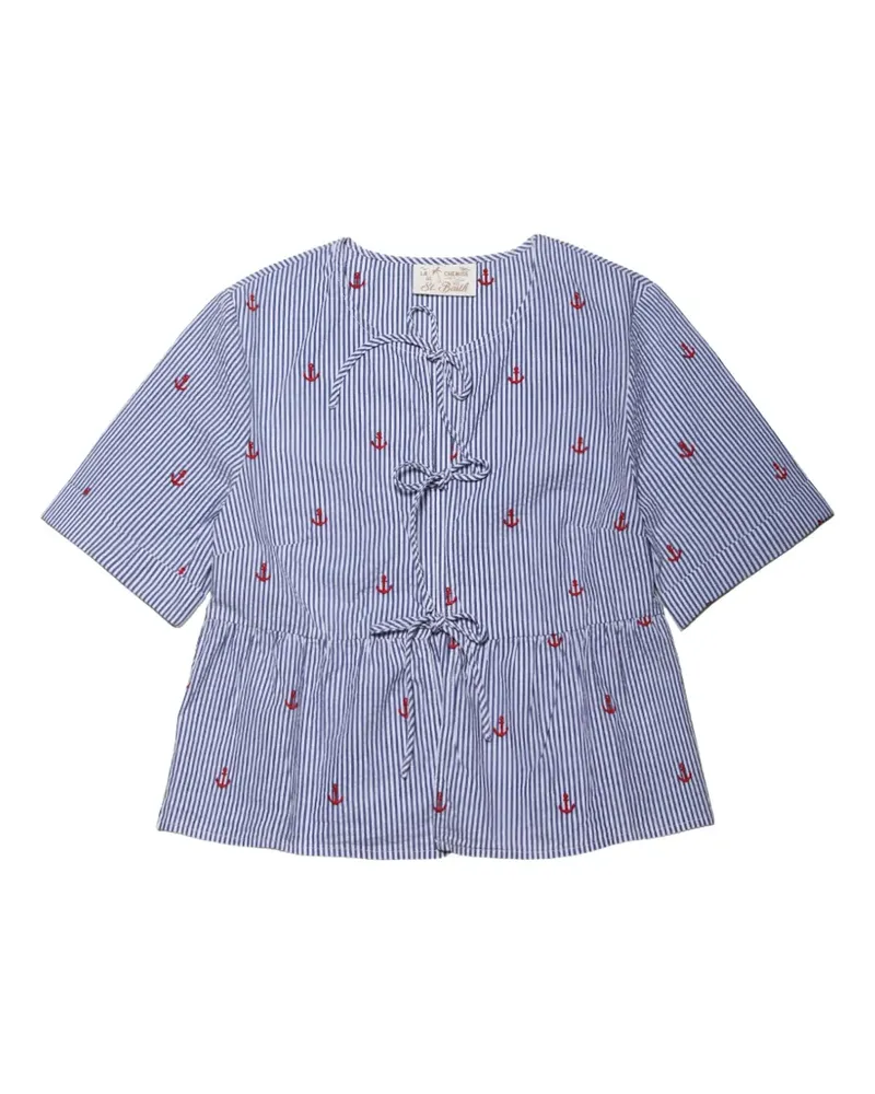 MC2 Saint Barth anchor-embroidered striped blouse - Blau Blau