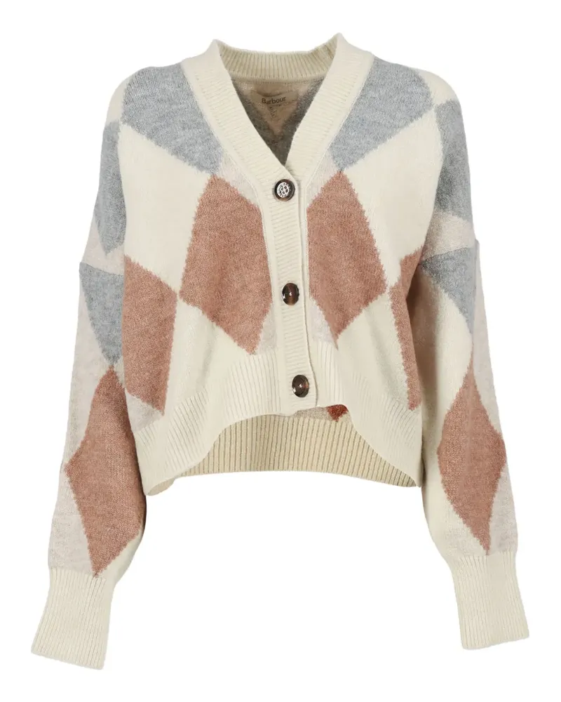 Barbour diamond-pattern wool-blend cardigan - Nude Nude