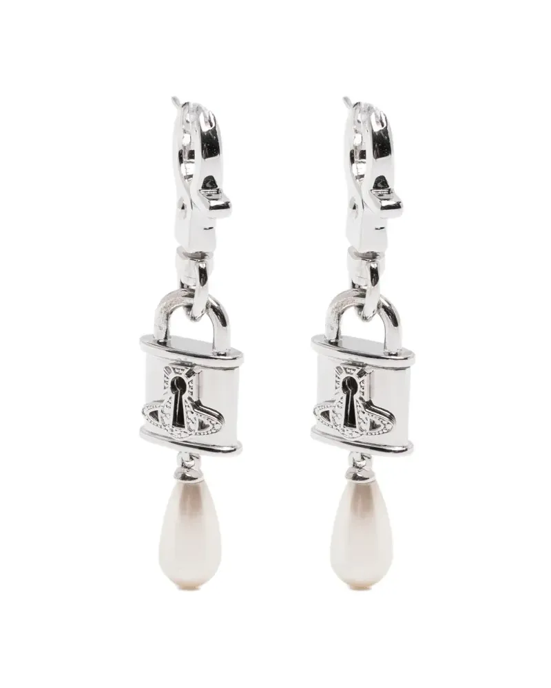 Vivienne Westwood small Celestia Orb padlock earrings - Silber Silber