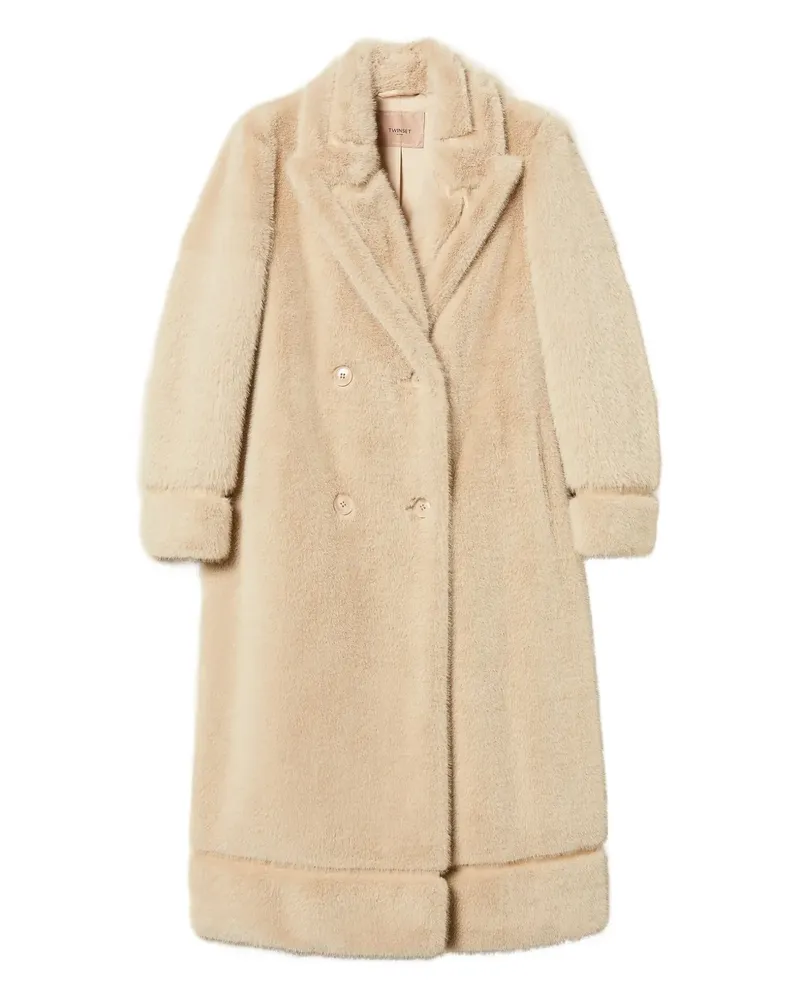 Twin-Set Doppelreihiger Mantel aus Faux Fur - Nude Nude