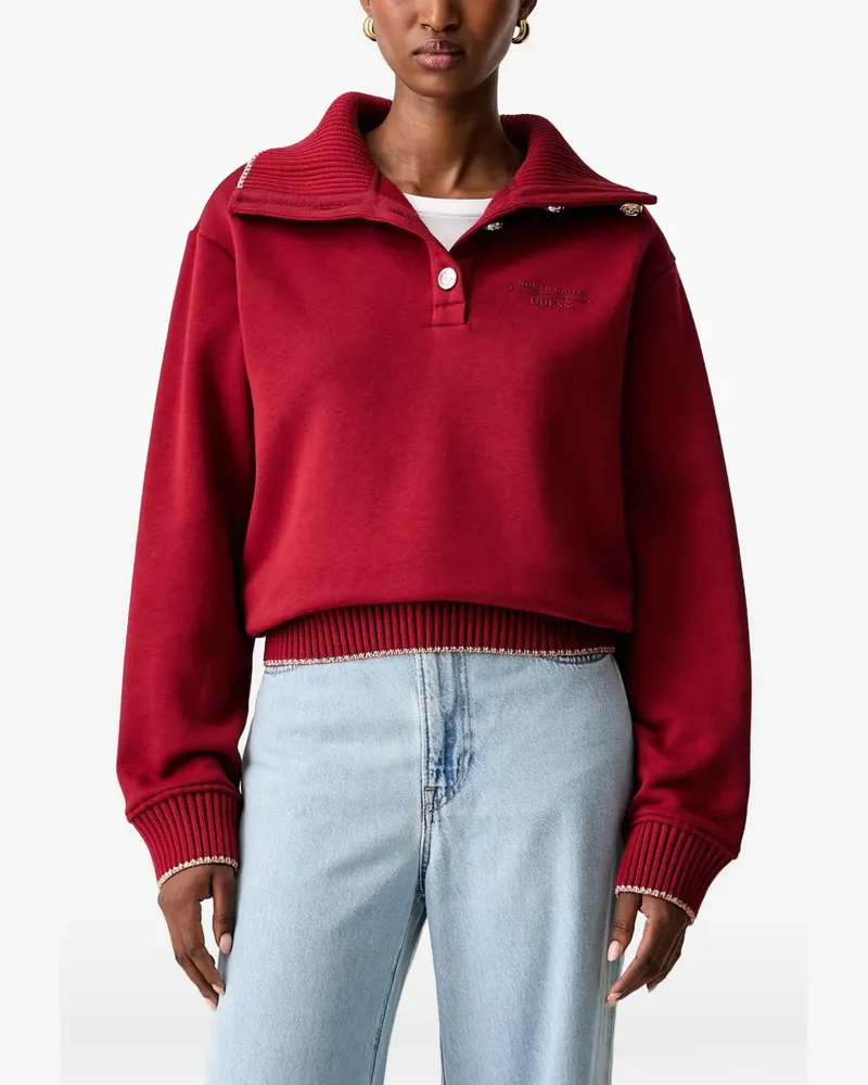 Guess logo-embroidered ribbed-trim hoodie - Rot Rot