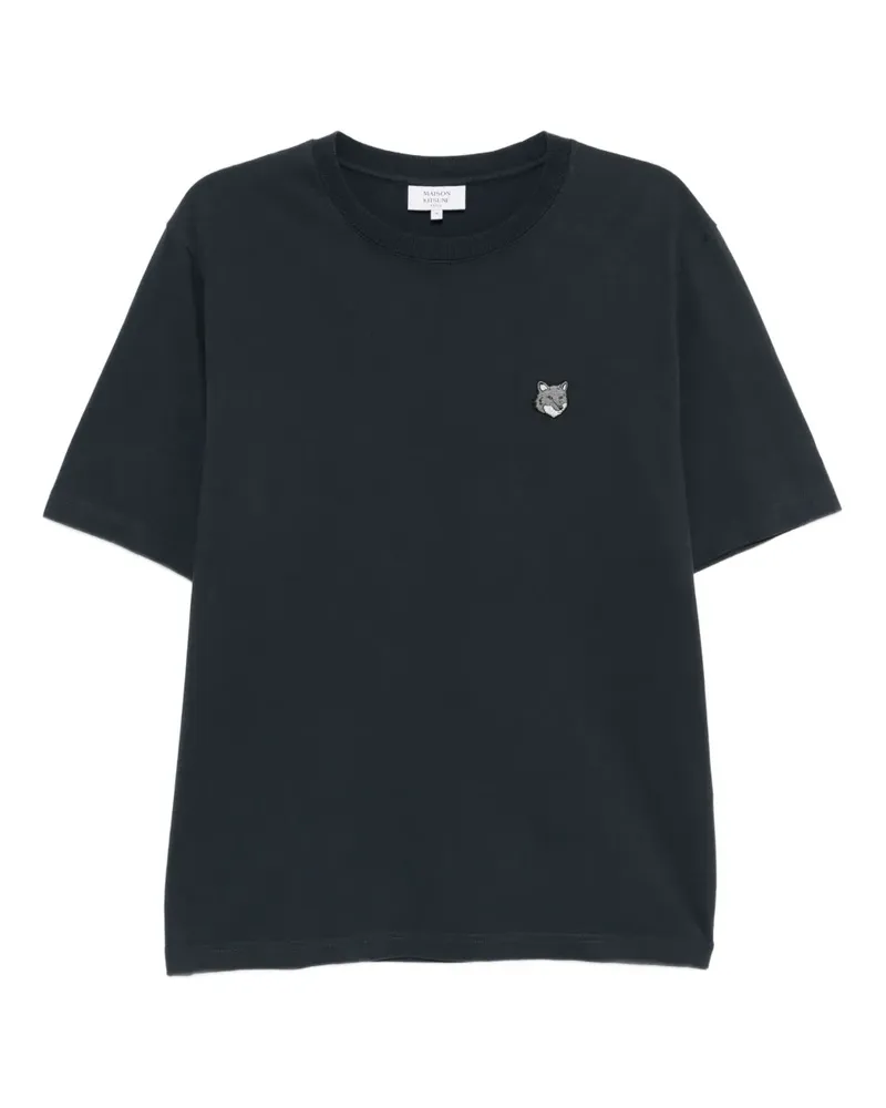 Kitsuné T-Shirt mit Fuchskopf-Stickerei - Blau Blau