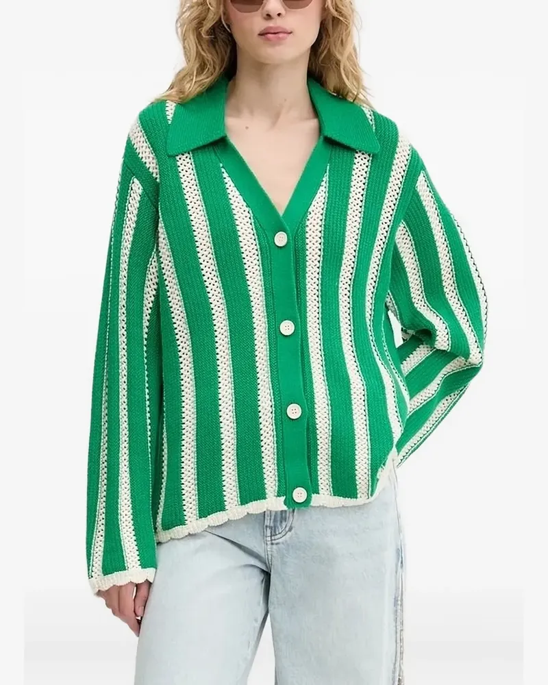 Stine Goya Gestreifter Cardigan mit Knöpfen - Grün Grün