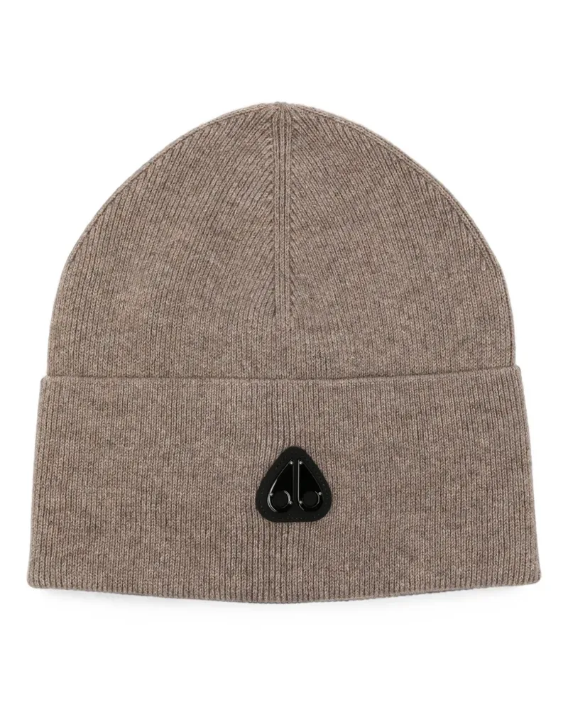 Moose Knuckles Frost logo-patch beanie hat - Nude Nude