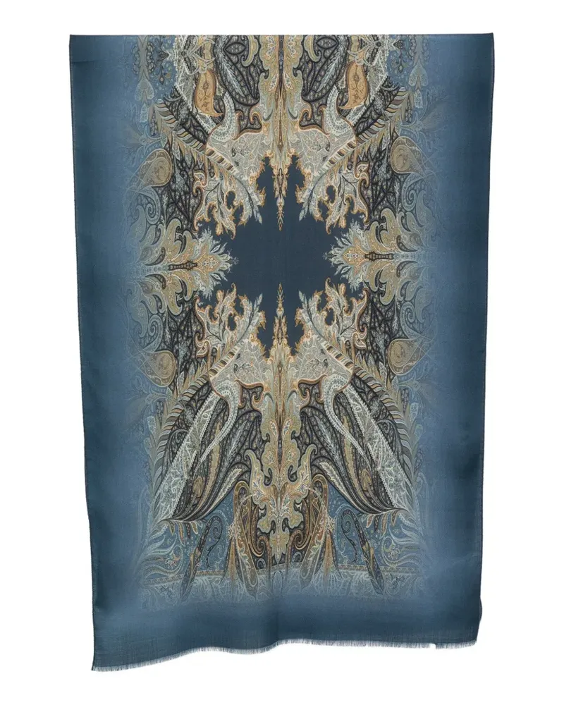 Etro Ausgefranster Schal mit Paisley-Print - Blau Blau