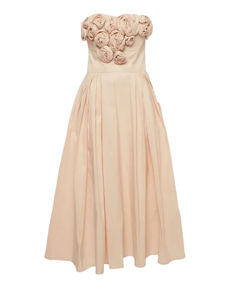 Elisabetta Franchi rose-appliqué gabardine dress - Nude Nude