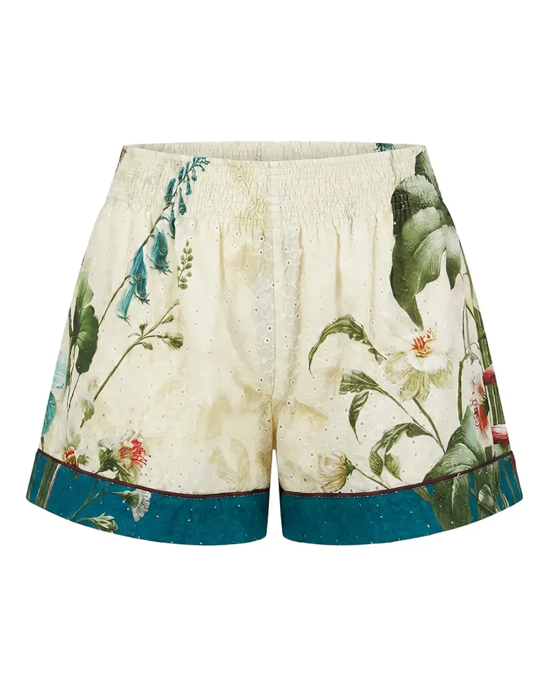 For Restless Sleepers floral-print broderie-anglaise shorts - Nude Nude
