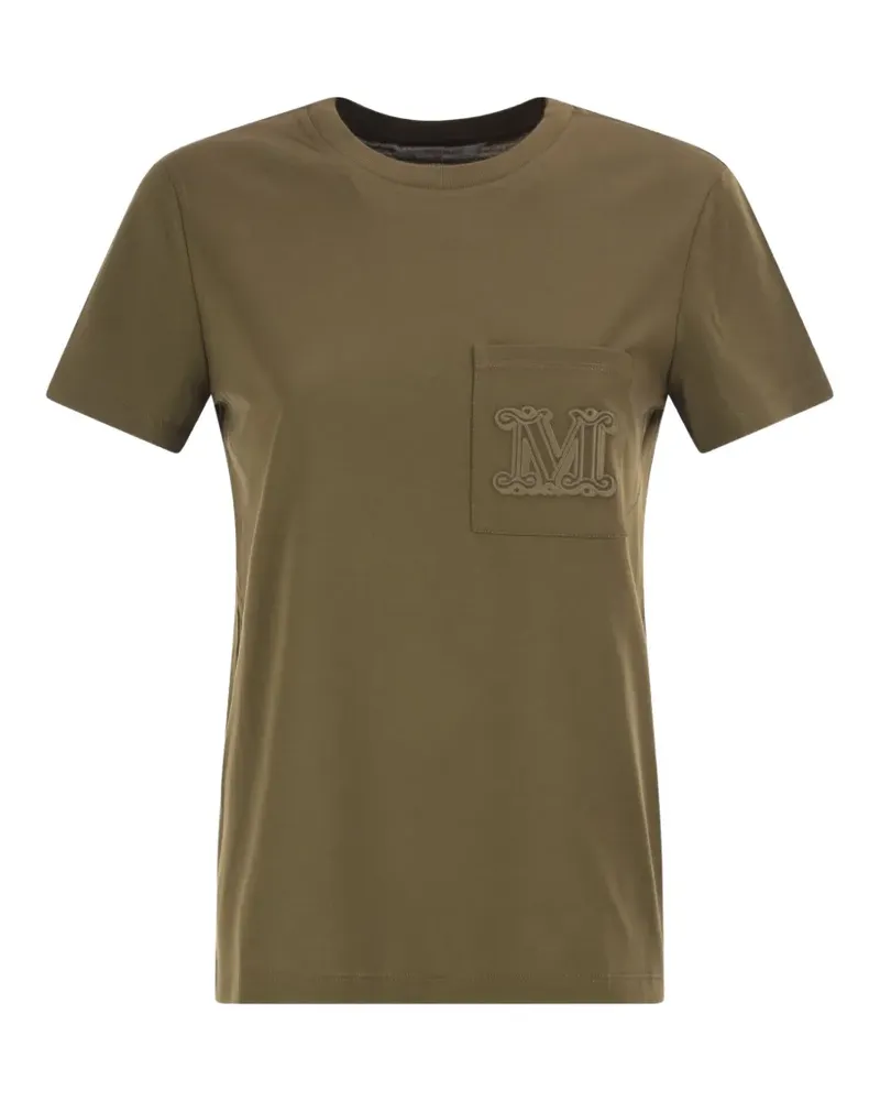 Max Mara Besticktes T-Shirt mit Brusttasche - Grün Grün