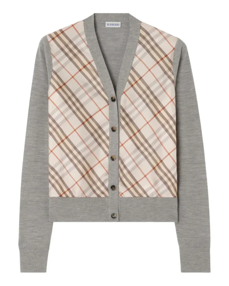 Burberry Check-panel wool silk cardigan - Grau Grau