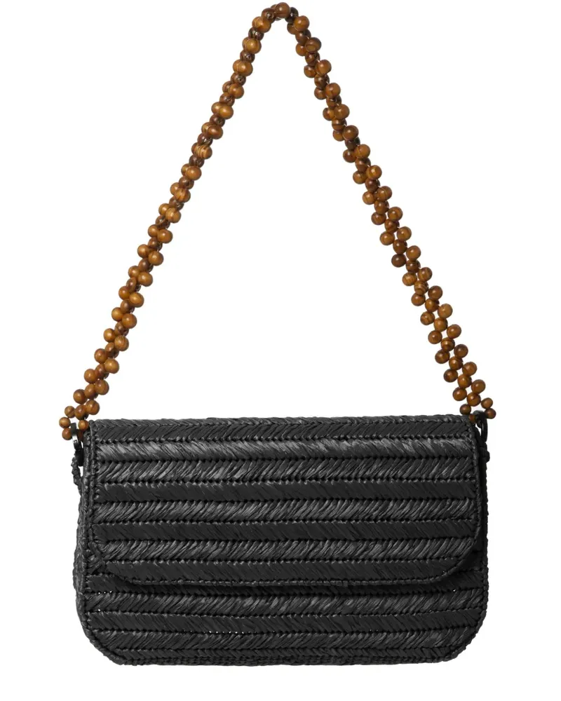 0711 Schultertasche mit Haselnussbraun - Schwarz Schwarz