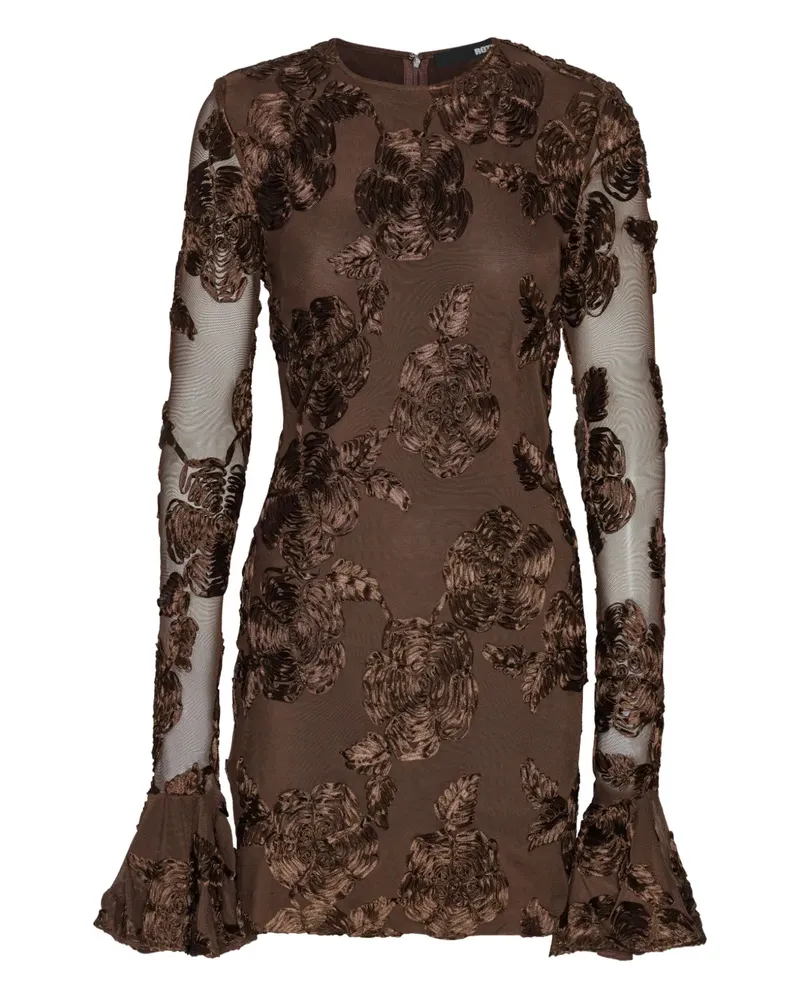 ROTATE Birger Christensen Mesh-Minikleid mit Blumen - Braun Braun