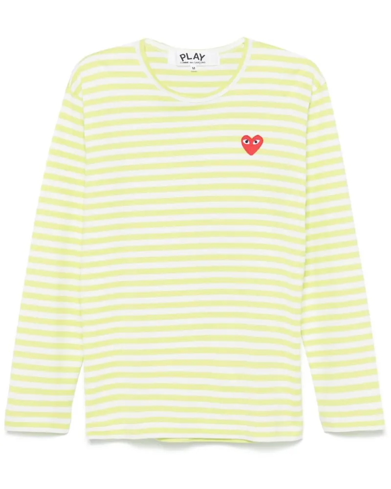 Comme des Garçons Gestreiftes T-Shirt mit Logo-Applikation - Grün Grün