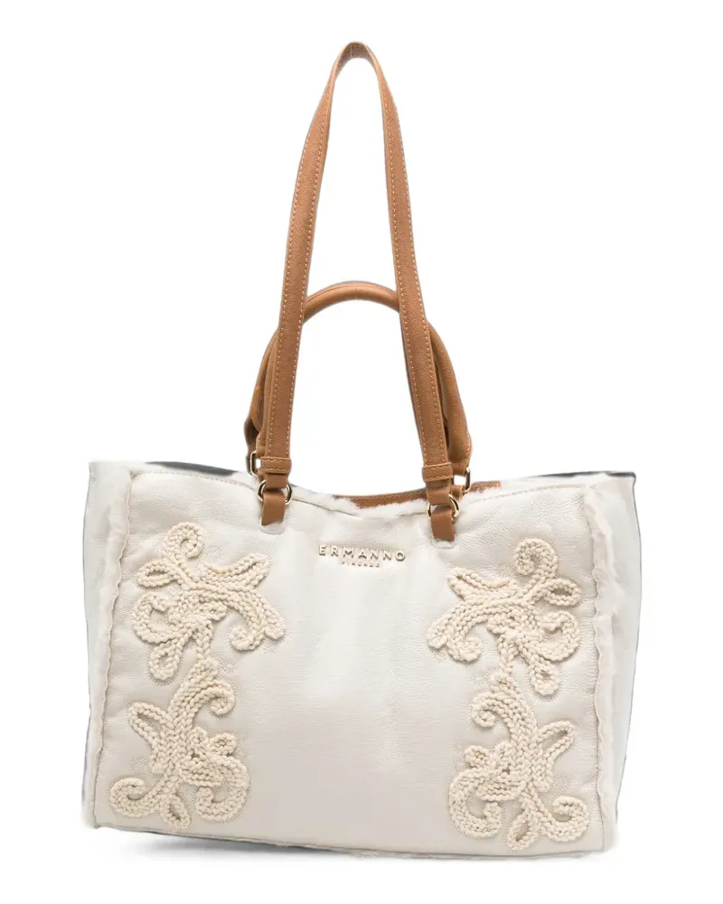 Ermanno Scervino small Barbara floral-embroidery tote bag - Nude Nude