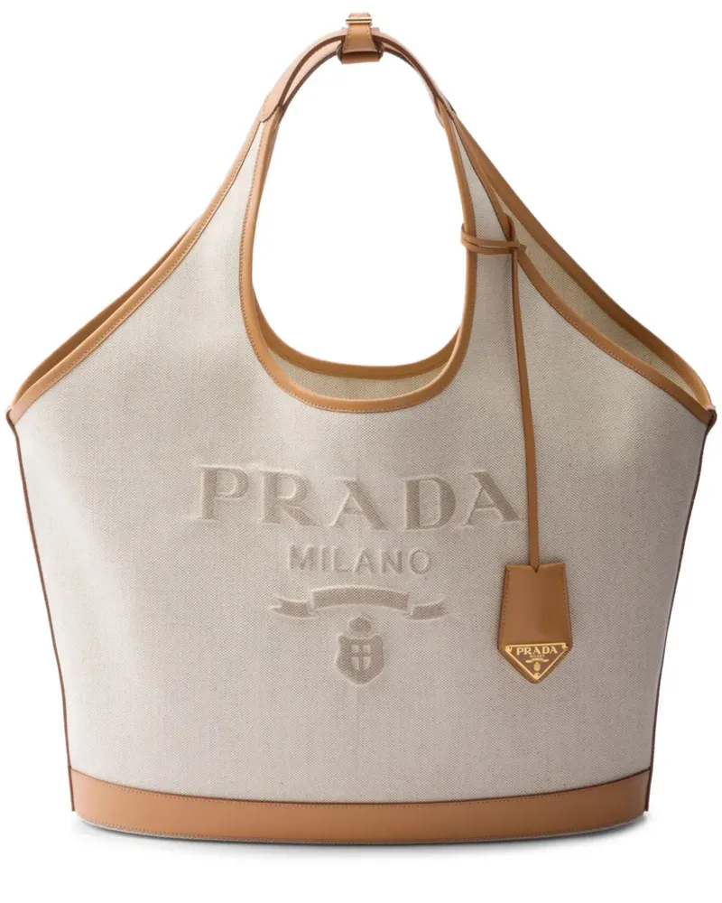 Prada Großer Shopper mit Logo-Stickerei - Nude Nude