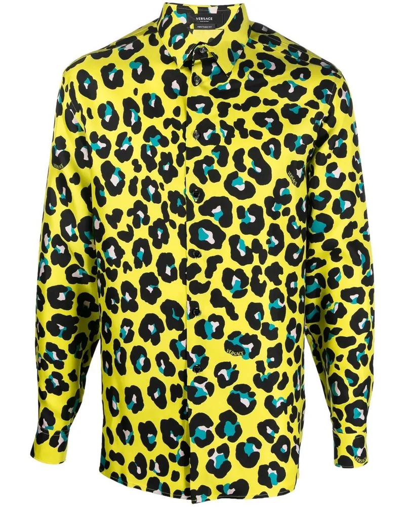 Versace Hemd mit Leoparden-Print Gelb