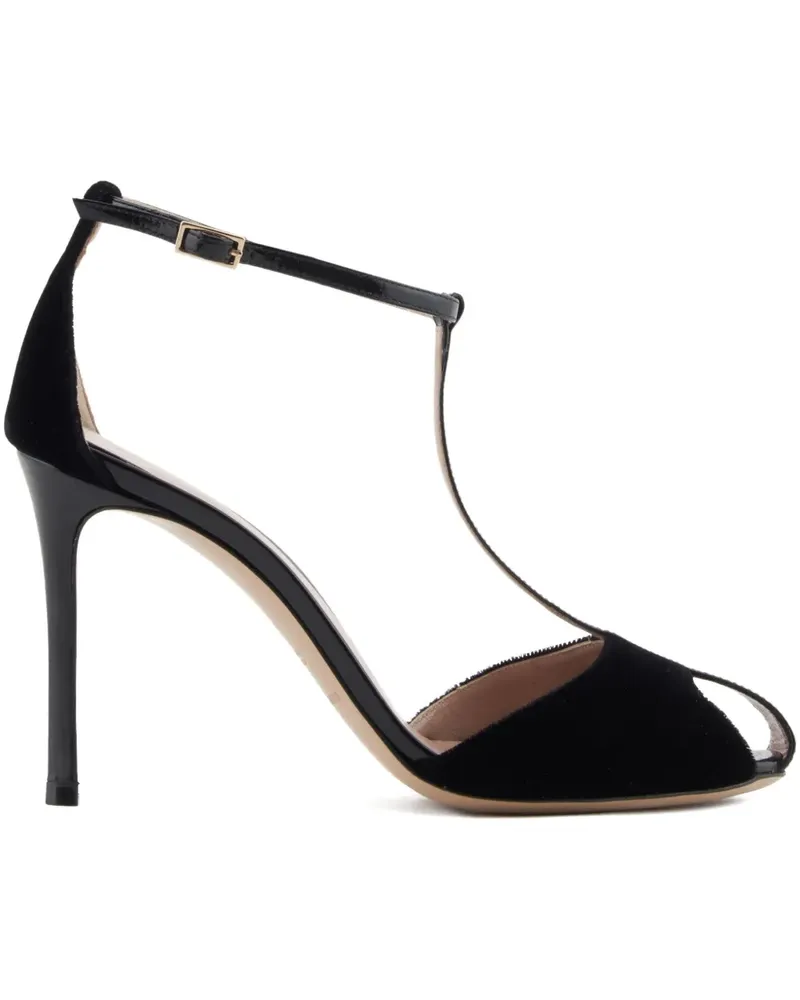 Emporio Armani Samt-Sandalen mit T-Riemen 95mm - Schwarz Schwarz