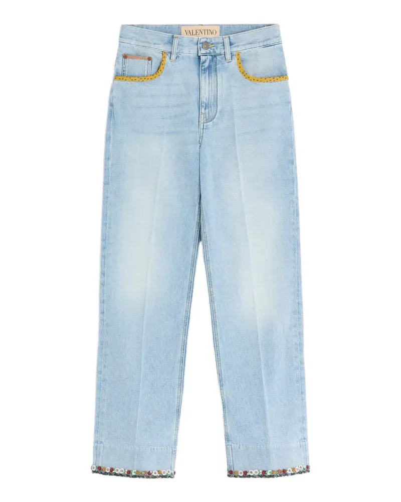 Valentino Garavani Ausgeblichene Jeans mit Blumensaum - Blau Blau