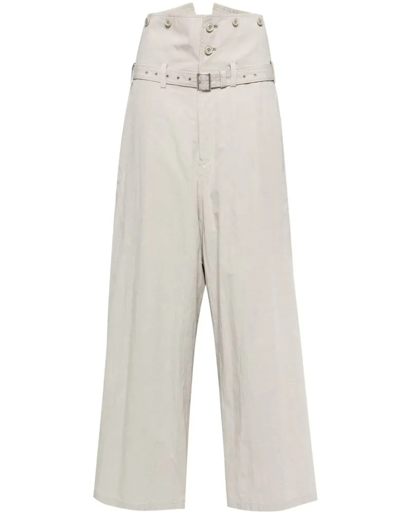 Yohji Yamamoto Straight-Leg-Hose mit hohem Bund Grau