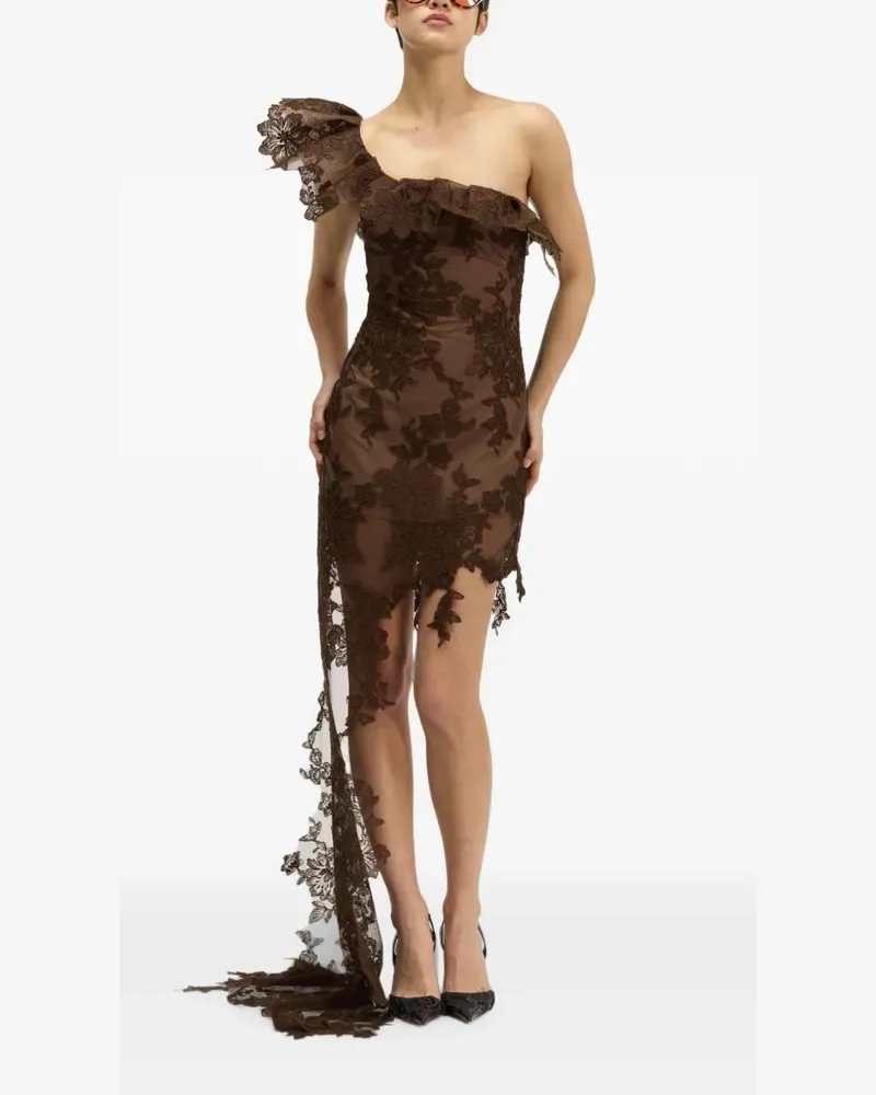 Giuseppe di Morabito Asymmetrisches Minikleid mit Blumenspitze - Braun Braun
