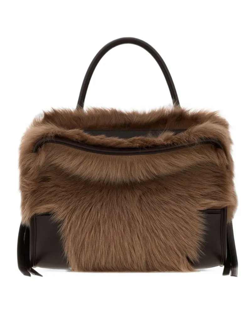 Loewe Mittelgroße Amazona 180 Tasche aus weichem Kalbsleder und Shearling - Braun Braun
