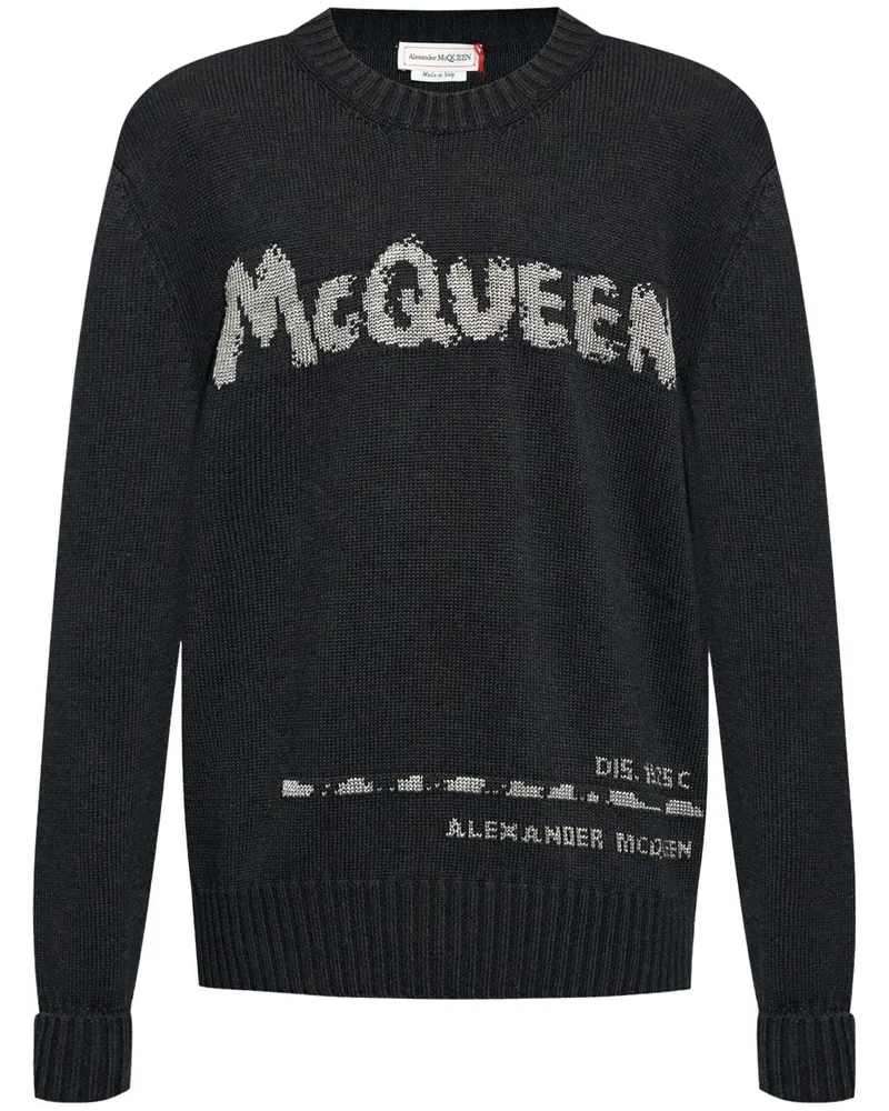 Alexander McQueen Pullover mit Intarsien-Logo - Schwarz Schwarz