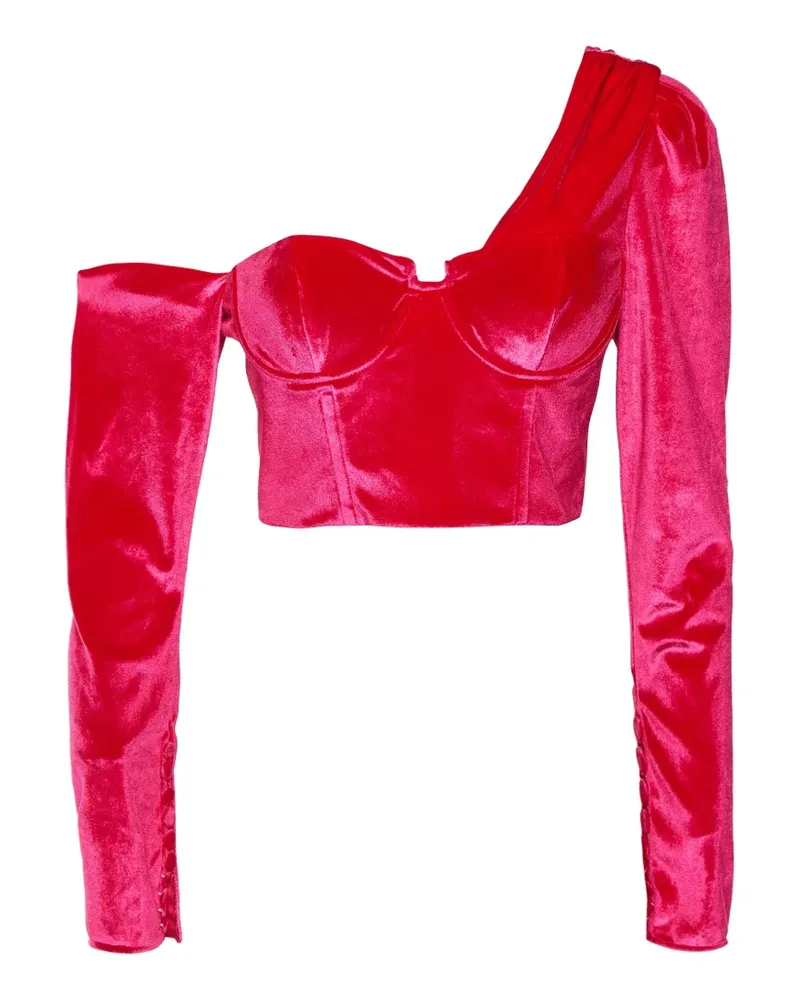 Self-Portrait One-Shoulder-Top aus Samt - Rosa Rosa