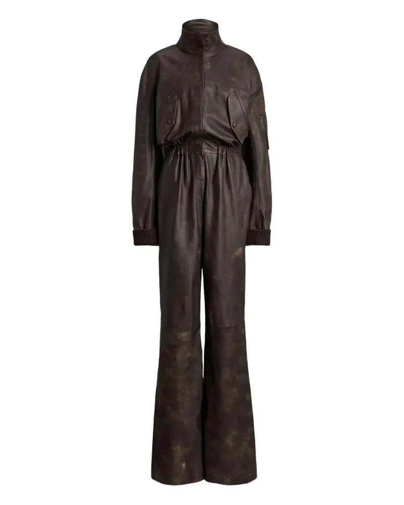 Ralph Lauren Leder-Jumpsuit mit Stehkragen - Braun Braun