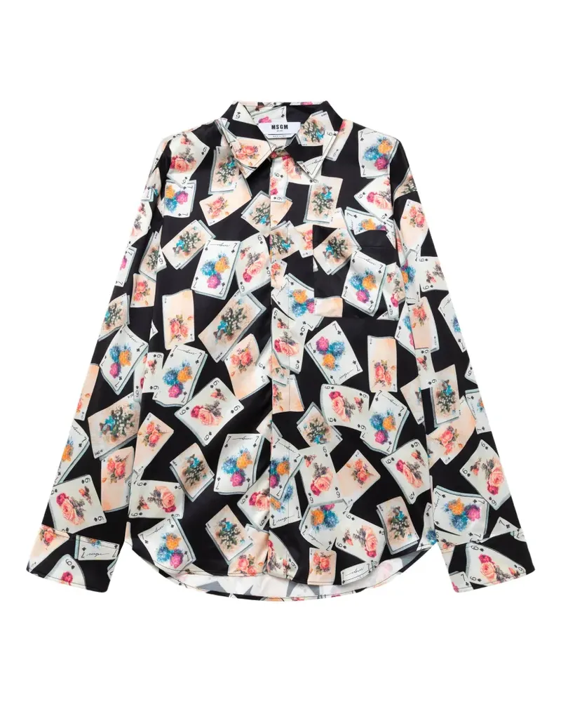 MSGM Hemd mit Spielkarten-Print - Schwarz Schwarz