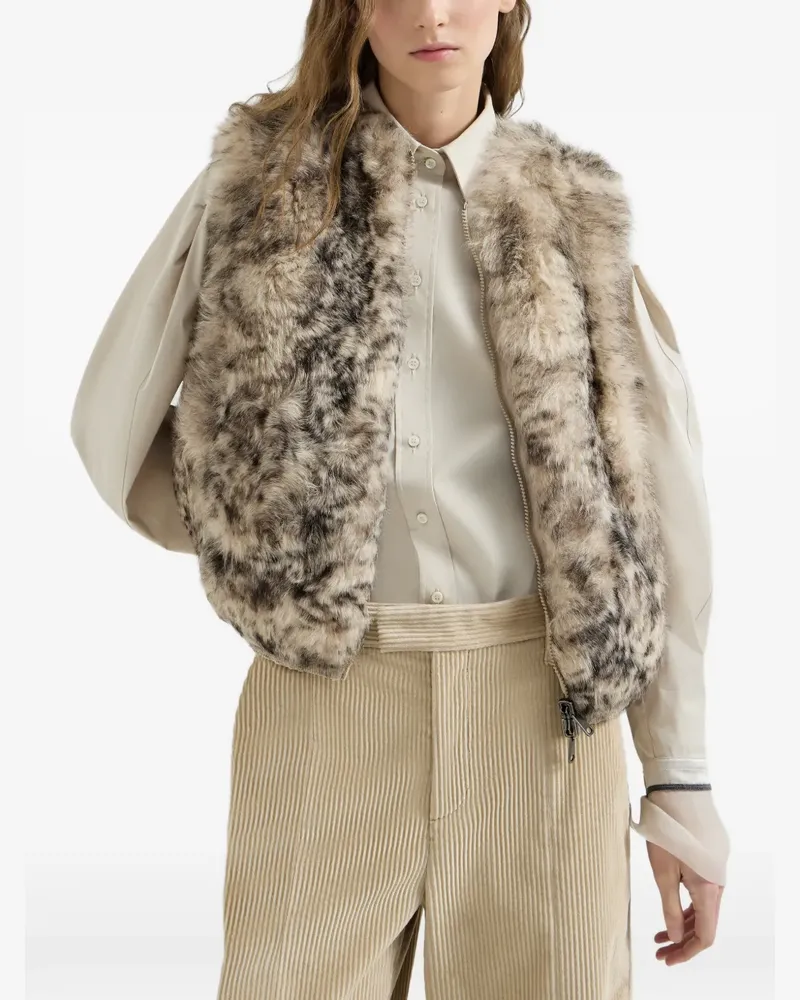 Brunello Cucinelli lynx-effect shearling reversible vest - Nude Nude